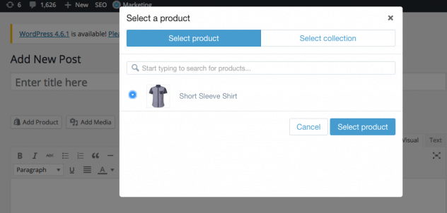 select product shopify wordpress